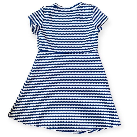 PERSAYA GIRL Dress Size 5 Short Sleeves Classic Preppy Navy Blue White Stripes - Picture 6 of 7